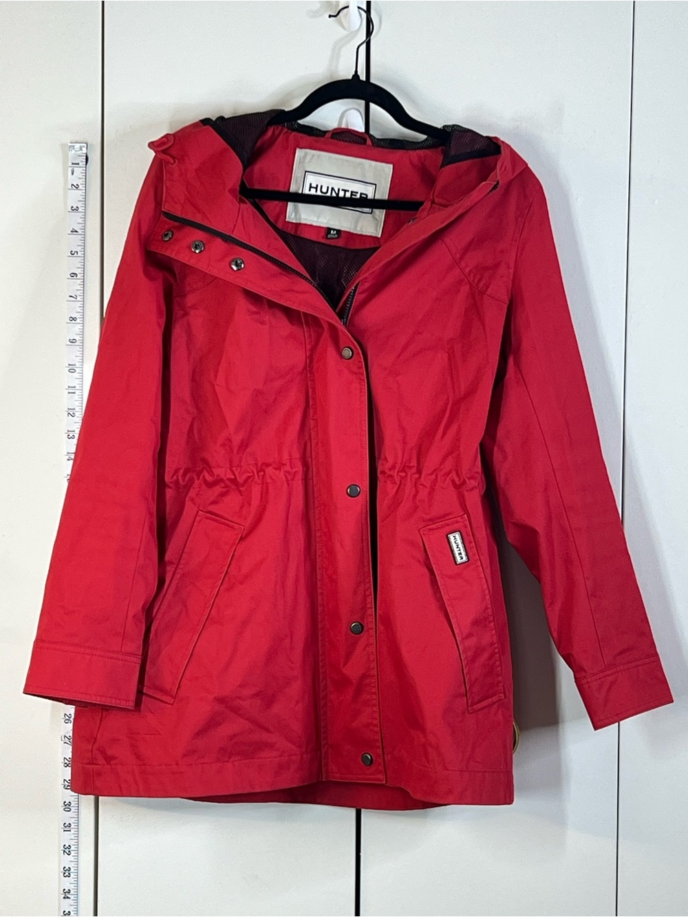 Hunter Red Hooded Rain Jacket Coat Size Medium M